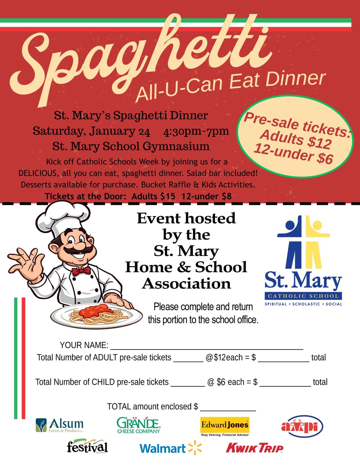 Spaghetti Dinner Portage St. Mary's School