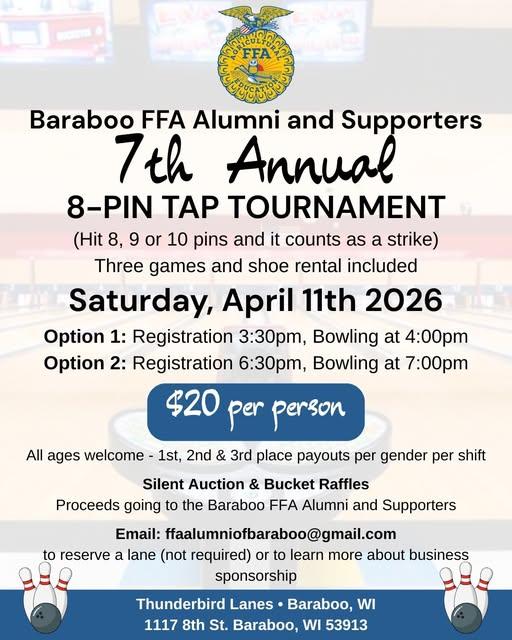 Baraboo FFA Alumni and Supporters  7th Annual 8-Pin Tap Tournament!