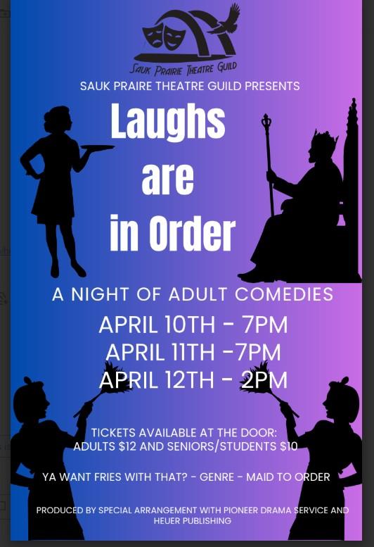 Sauk Prairie Theatre Guild Presents Laughs are in Order A Night of Adult Comedies