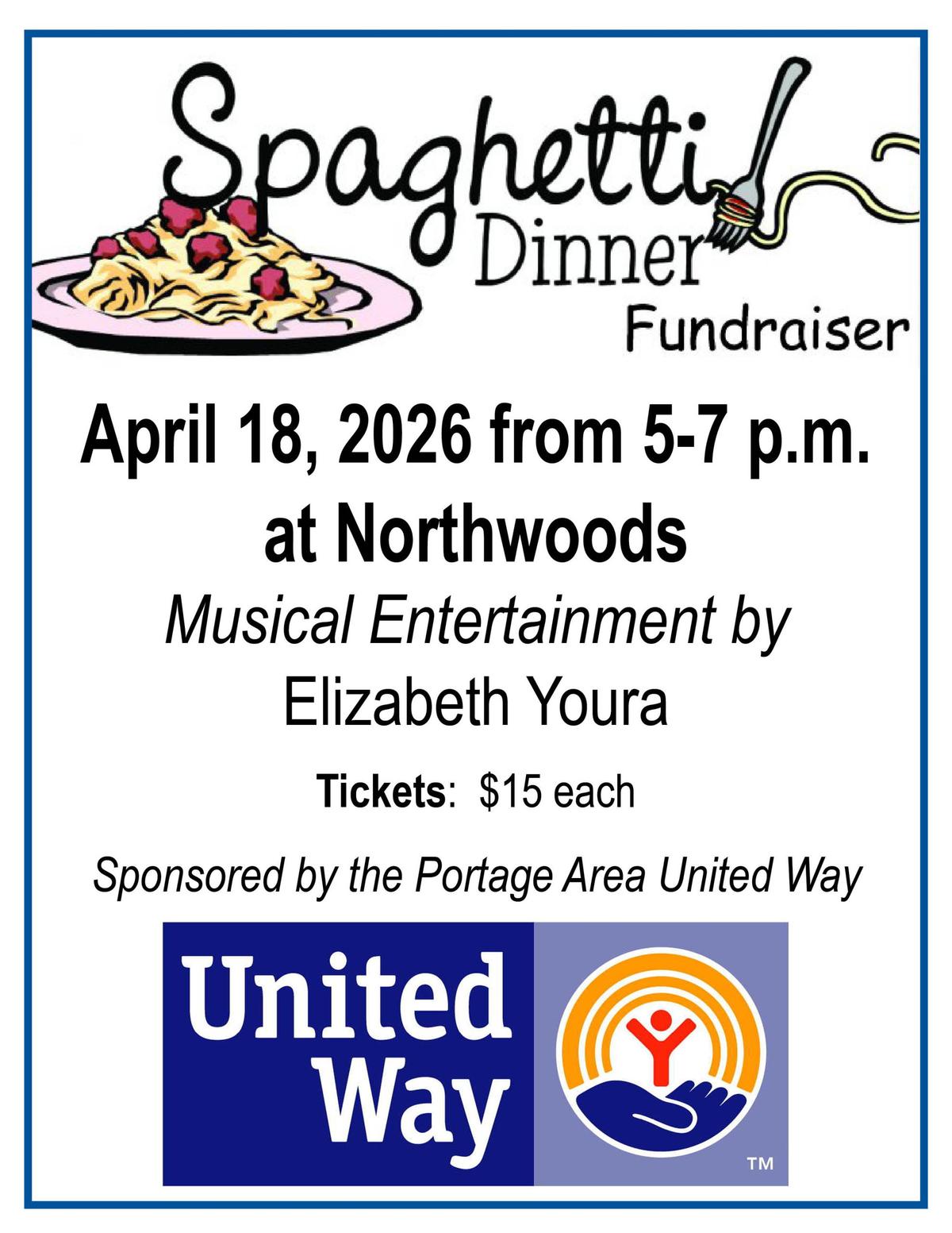 Portage Area United Way Spaghetti Dinner Fundraiser at Northwoods Inc