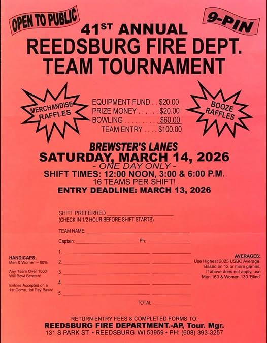 Reedsburg Fire Department 9-Pin Bowling Tournament